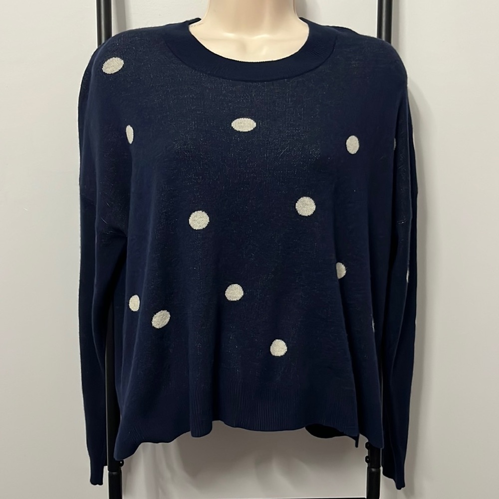 Madewell polka dot sweater blue pullover knit crew neck women size M